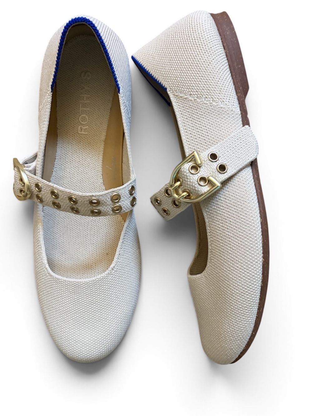 Rothy's Cream Mary Jane Flats with Gold Buckle - Picture 3 of 10